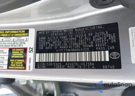 2022 Toyota Camry Se из США, поврежденный, VIN 4T1T11AK9NU644320